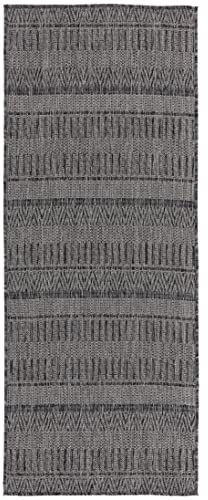 In- & Outdoor Teppich Boho Grau 80 x 220 cm – Kurzflorteppich, wetterfest & rutschfest – UV-beständig & pflegeleicht für Balkon, Terrasse & Küche