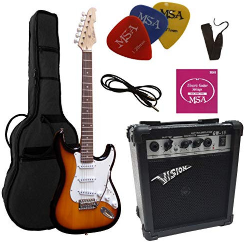 ELEKTROGITARRE SUNBURST - E-GITARRE - IM SET MIT 20WATT VERSTÄRKER - TASCHE - BAND - SAITEN - 3xPIK ST5 sun burst