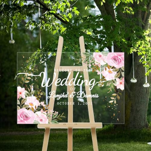 Panneau de bienvenue personnalisé pour mariage en acrylique - Plaque de réception de mariage - Bienvenue à notre mariage - pour entrée, jardin, salle de banquet, porche (Panneau de bienvenue de