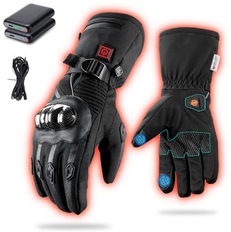 GUMOCH Heated Motorcycle Gloves for Men Women with 7.4V 3000mAh Rechargeable Batteries Touchscreen Waterproof Windproof Non-Slip Heated Gloves for Cycling (Black, X-Large)
