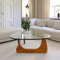 PRITIY Mesa de Centro de Cristal y Madera - Moderna para Salón o Comedor - Superficie de Vidrio Templado - Coffee Table Nogal + Transparente 91 × 65 × 40cm