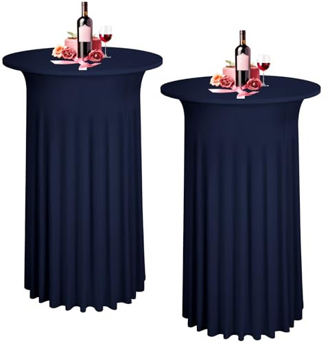2er-Set Navy blau Stehtisch Hussen Stretch Stehtisch Tischdecke mit Rock, 80x110cm Runder Cocktail-Tischrock, Bistrotisch-Bartisch-Abdeckung für Bar, Party, Hochzeit, Banketttisch,Geburtstag