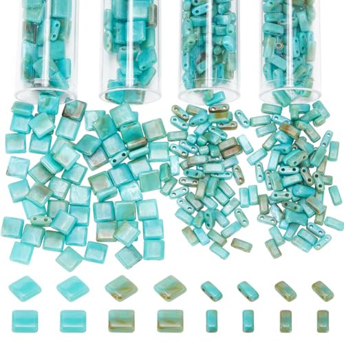 NBEADS 440 Pcs 2 Tailles Perles Tila, Perles de Rocaille en Verre 2 Trou 1/4 perles de Tila Demi-Perles de Tila Perles D'espacement de Couleurs Variées Mini Perles pour Fabrication de Bijoux