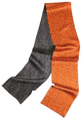 Prettystern Herren Damen 2-lagig schmal SeidenSchal Krawatten-Schal Halstuch für Frühling Sommer Orange Schwarz DS11