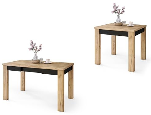 All4All Couchtisch Faro - Wohnzimmertisch - Kaffeetisch – Tisch in Holzoptik – Esszimmertisch mit Einlegeplatte – Gold Craft Eiche + Schwarz - ausziehbar bis 130cm - 80x75cm - 05