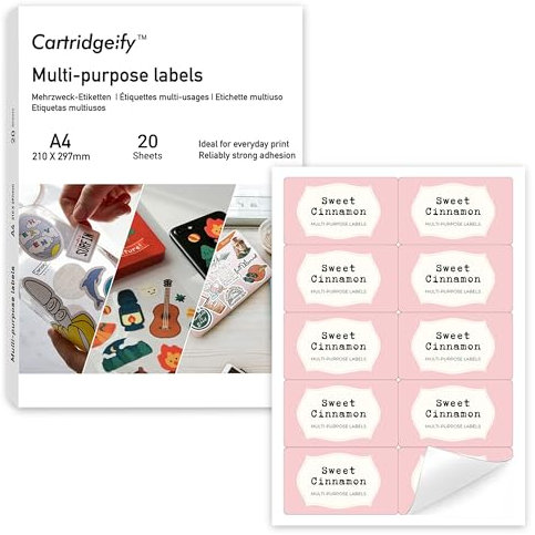 Cartridgeify Universal Etiketten, 20 Blatt, 56 x 95 mm, 10 pro A4-Blatt, 200 Stück, mattes Blankopapier, selbstklebende bedruckbare Etiketten-Aufkleber, weiß