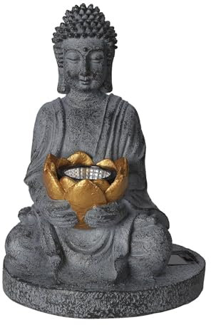 WELL HOME - Luz solar de Buda en polystone acabado en oro oxidado Ø17x25cm
