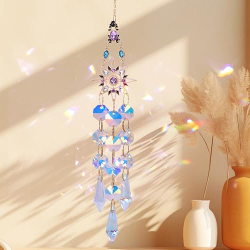 GOZINA Sonnenfänger, Sonnenfänger Kristall, Suncatcher Windspiele, Rainbow Sonnenfänger Fenster Kristalle, Feuermondkristall Fenster deko, Geeignet für Familie und Outdoor (1, Stern)