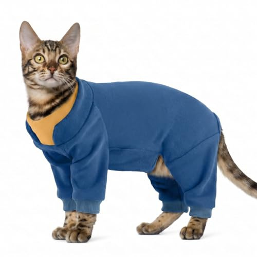 OP Body Katze - Katzenbody nach OP & Leckschutz Katze, Alternative zum Trichter | Vierbeinig Schutzanzug für Wundschutz & Genesung | Katzenanzug weich (Blau M)