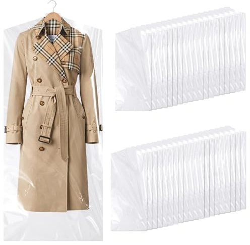 JIUBULUJIU 40 Pack Plastic Clothes Covers, 60 x 140cm Dry Cleaning Bags | Clear Garment Bags with Hanger Slot, Suit Covers for Hanging Clothes (60 x 140cm)