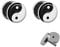 Treuheld | Set - Ying & Yang mit Ornamenten - 2 Ohr-Stecker zum Schrauben mit verziertem chinesischen Zeichen - Silber-Schwarz-Weiß Fake-Plugs - Ø 10mm - Ohr-Ringe - Daoismus - Edel-Stahl Fake-Tunnel