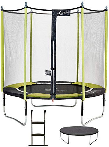 Kangui - Trampoline de Jardin 244 cm + Filet de sécurité + échelle + bâche de Protection JUMPI Vert/Noir 250