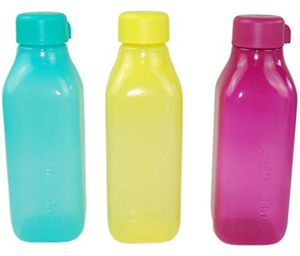 TUPPERWARE to Go Eco 500 ml (3) pink+türkis+Limette quadtratisch Flasche Öko Quader EcoEasy