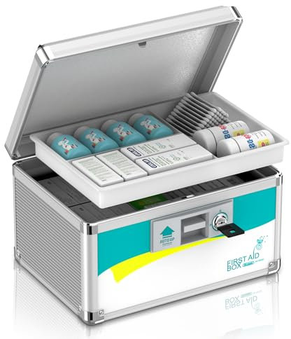 Glosen Medicine Lock Box, Locking Medication Box with Key, Medicine Security Organizer Storage Locking Boxes First Aid Locked Box with Handle 10 * 6.7 * 6.7 inch [No Strap]【Small】