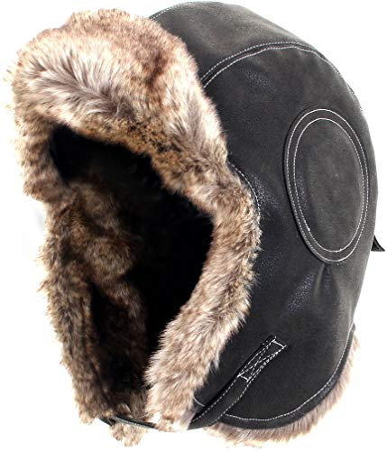 Epic Militaria Ushanka Fliegerleder und Kunstfell, Schwarz Gr. 60, Schwarz