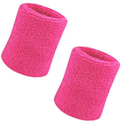 Schweißbänder, Sport Wristbands Gelenkband 2 Pack, 4 Zoll Sport Schweißband Armband Weiche verdickte Baumwolle, für Tennis Gymnastik Fußball Basketball, Laufen Athletic Sports-Rose rot