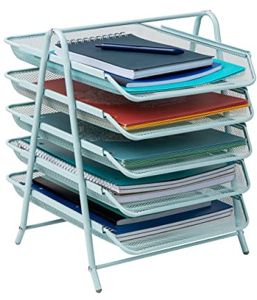 Mind Reader Desktop Organizer, File Storage, Workspace, Office, Metal Mesh, 11.75 L x 14 W x 15 H, Blue, 1-Pack