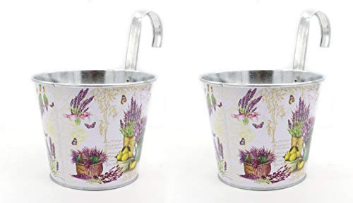 DARO DEKO Metall Hängetopf - Ø 15cm x 13cm Lavendel 2 Stück