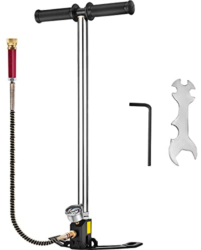 Mophorn Pompe à Pied 0-4500 psi, Pompe à Pneumatique 3 Étages Haute Pression, Gonfle-Pneu pour Vélo, Pistolets à Air Comprimé, Paintball, Bouteilles de Plongée, avec Manomètre Précis et Pédale Pliable