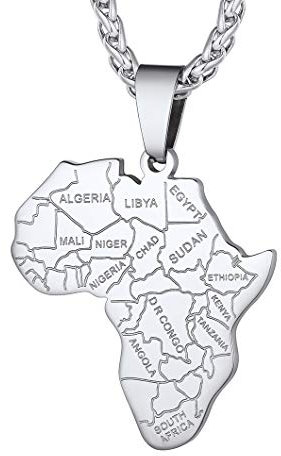 Richsteel Afrika Landkarte Silber herren Anhänger Edelstahl Herren Kette mit Geschenkebox für Männer und Herren