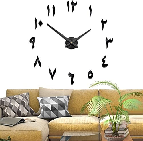 Mintime Mute DIY Wanduhr ohne Rahmen mit arabischen Ziffern 3D Spiegel selbstklebend Dekoration für Haus Büro (schwarz)