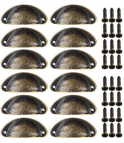 12 Muschelgriffe inkl. Schrauben 81x35mm Schubladengriff Möbelgriff Farbwahl, Farbe:antik-bronze