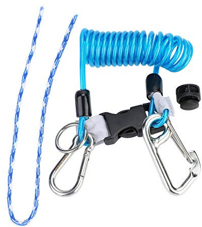 Demeras Tauch-Lanyard Anti-Lost Spring Coil Lanyard Scuba Diving Lanyard Schnellverschluss-Schnallenclip mit Sicherheits-Notfallwerkzeug aus Stahlkarabiner(Blau)