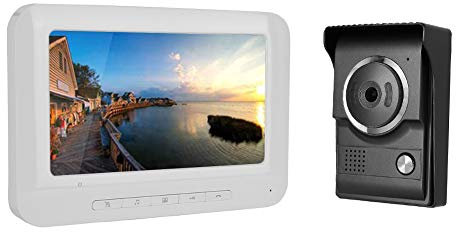 Sistema de Videoportero, IR a Prueba de Agua de 7 Pulgadas, Pantalla TFT-LCD, Timbre de Video Puerta Sistema de Teléfono Compatible con Intercomunicador Bidireccional, Monitoreo, Desbloqueo(YO)