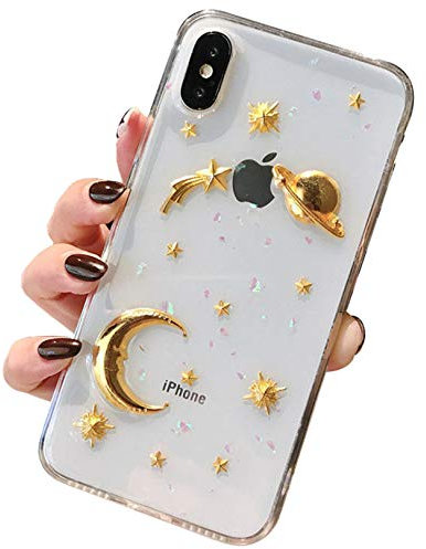 Tybiky Hülle für iPhone Xr - Kreatives 3D Muster Handyhülle, Ultra Dünn TPU Silikon Case, Kratzfest Schutzhülle, Earth Moon Transparent