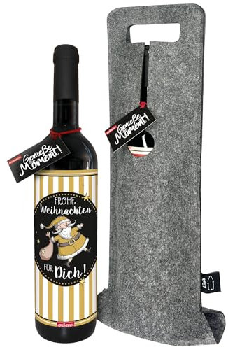 STEINBECK Wein - Frohe Weihnachten - Weihnachtsessen Geschenk trockener Rotwein aus Spanien 100% Tempranillo in Flaschentasche Mitbringsel Weihnachtsfeier