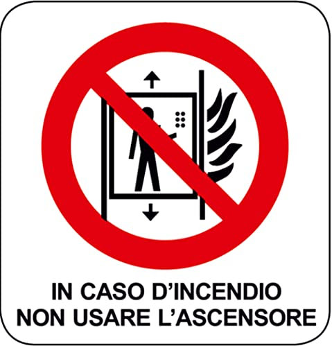 ADESIVO DIVIETO IN CASO DI INCENDIO NON USARE L'ASCENSORE (200 x 300 mm)