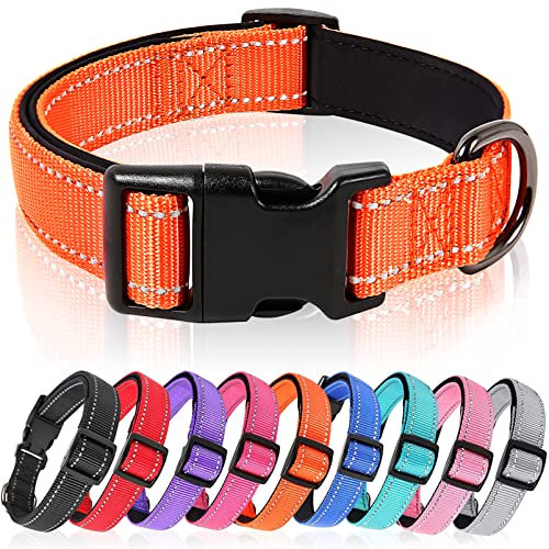 HEELE Dog Collar, Reflective Dog Collar, Soft Neoprene Padded Breathable Nylon Pet Collar Adjustable for Puppy Small Dogs, Orange, XS(20-30cm)