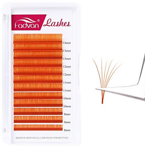 Extension Ciglia 0.07mm D Curl Lunghezza Mista 8-14mm 2D 3D 5D 10D 12D arancia Extension Ciglia Professionali Easy Fan Ciglia Volume (arancia 0.07 D Mix(8-14)