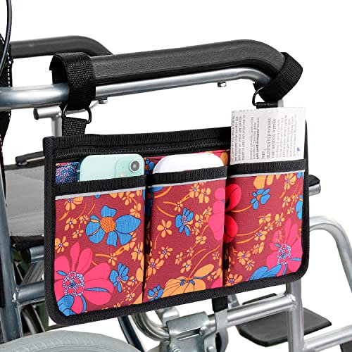 supregear Rollstuhl Armlehnen Seitentasche, Walker Organizer-Tasche mit Reflektierenden Streifen Wasserdichte Aufbewahrungsbeutel für Rollstuhl, Mobility Scooter, Walker, Rollator Tragezubehör