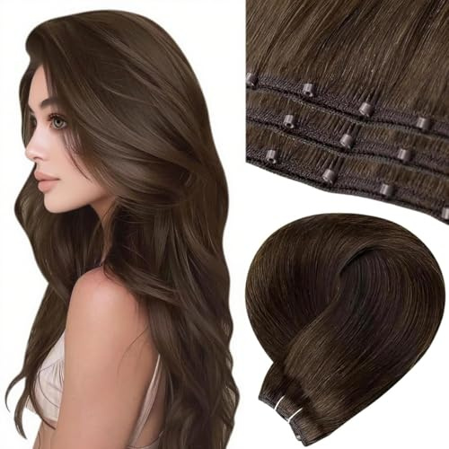 LaaVoo Tressen Extensions Braun #4 50g 45cm | Micro Weft Extensions Echthaar Haarverlängerung Remy Menschliches 12Zoll Width EZ Weft Micro Tressen Echthaar Unsichtbar