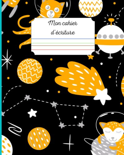 Cahier d'écriture pour ENFANTS DYS: Adapté pour l'APPRENTISSAGE & les élèves souffrant de handicap| GRAND FORMAT | Décor: ESPACE