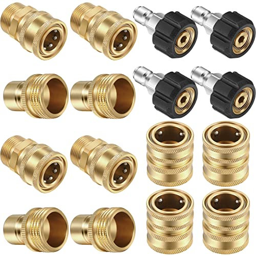 16 Packs Pressure Washer Adapter Set Connect Disconnect Kit Includes M22 Swivel to 1/2 Inch Connect 3/8 Inch to Quick Release 3/8 Inch Plug 1/2 Inch Plug 3/4 Inch Swivel Female Male for Garden Hoses