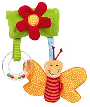 Sigikid Anhänger Schmetterling, PlayQ Lernspielzeug zum Aufhängen an Babyschale und Kinderwagen, Spielspaß mit Rassel und Knisterfolie, für Babys auf Reisen, Art.-Nr. 42871, mehrfarbig, 24x14x3 cm