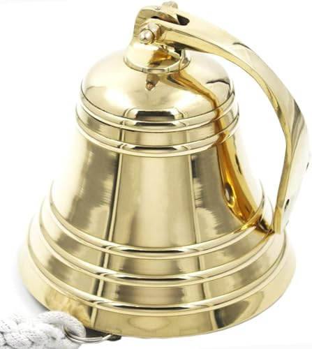 Handcrafted Trading Co. Outdoor Bell & Indoor Dinner Bell aus Gold Große Glocke Gusseisen Glocke, Ideal für Wandmontierte Glocke, Hängende Glocke für Zuhause, Schule oder Kirche 12.7 cm