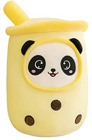 Herbests Bubble Tea Plüschtier, 35CM Kuscheltier Plüschpuppen Bubble Tea Plüsch Spielzeug Gefüllter Milchtee Weiche Softpuppe Kawaii Dekorative Kissen Spielzeug Geschenk Für Kinder,Panda Gelb