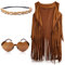 KINBOM Hippie Kostüm Set, 60er 70er Bohemian Accessoires Mit Fransen Weste, Stirnband, Herz Sonnenbrille für Damen (M)