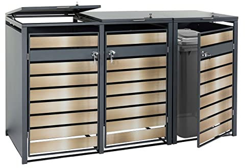 3er M�lltonnenverkleidung HWC-J81, M�lltonnenbox, erweiterbar, Metall 82kg, anthrazit - Gold