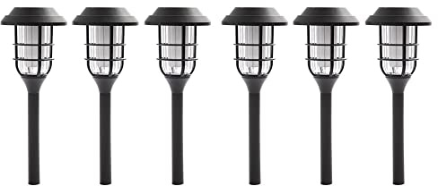 Solarlampe Garten Deko für Außen Erdspiess Solarlampen Flammeneffekt Erdspieß, Kunststoff schwarz, Akku 6-8h, LED warmweiß, DxH 12x43 cm, 6er Set