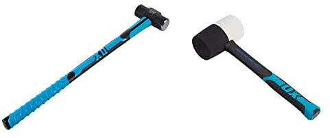 OX OX-T081510 Hammer - Sledgehammer with Fibreglass Handle - Forged and Induction Hardened Hammerhead - 10 lb/4.5 kg & OX Combination Rubber Mallet - 24 oz