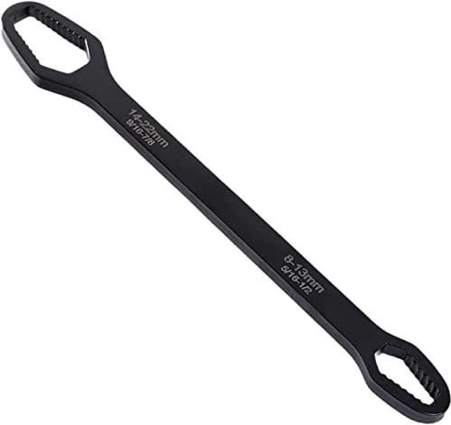 Universal Double Ended Wrench, Universal Wrench Double-Head Self-Tightening Wrench, Multifunctional Wrench Self Adjustable Wrench for 8mm-22mm Nuts, 270mm Total Length (Chrome Vanadium Steel Black)