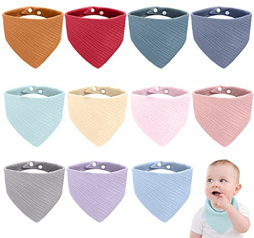 LäTzchen Baby 11 StüCk Dreieckstuch Baby,Absorbierende Dreieckstuch,Vier Stockwerke Weiche & Absorbierende Musselin HalstüCh,Mit Verstellbares Druckknopf,FüR Jungen,MäDchen Neugeboren,Unisex