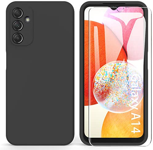 ARRYNN Hülle für Samsung Galaxy A14 4G / 5G + Schutzfolie,Handyhülle Liquid Silikon TPU Case Cover Schutzhülle für Samsung Galaxy A14 4G / 5G - Schwarz