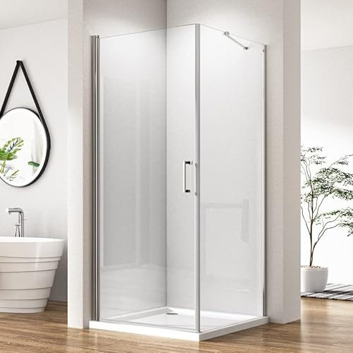 Goezes Eckeinstieg Duschkabine Schwingtür mit Seitenwand 75x80x195cm Duschabtrennung, Komplettdusche Pendeltür mit festem Seitenteil, Duschwand Nano Glas Easy-Clean aus 6mm ESG-Sicherheitsglas