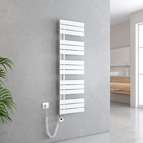 EMKE Handtuchheizkörper Elektrisch 1320x400 mm, Badheizkörper Elektrisch mit Thermostat Elektrischer Handtuchwärmer Handtuchtrockner Handtuch Heizkörper Bad Handtuchhalter mit Heizstab Weiß 600W