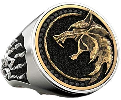MayiaHey Wolfsring, Nordischer Wikinger Tier Ring für Männer, Keltischer Wolfspfoten Schmuck, Hip-Hop-Kopf-Band Punk-Ring für Jungen (17.3, Gold)